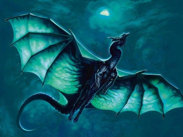 Dragon Noir Volant Sous La Lune