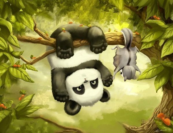 Panda & Ecureuil Volant Pendus Tête En Bas
