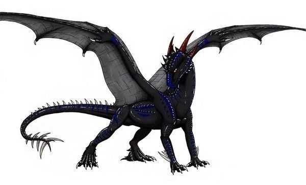 Dragon Noir Bleu Sur Fond Blanc
