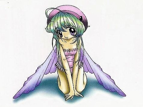 Fée Manga Violette Verte Ailes Repliées