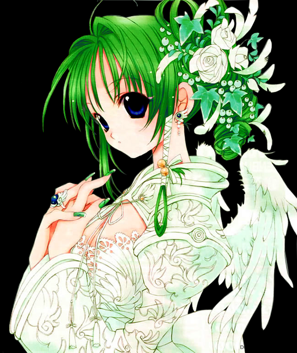 Ange Manga Cheveux Verts Fleuris En Chignon
