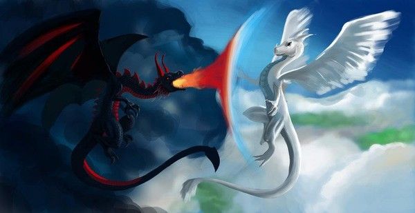 Combat De Dragons Démon Contre Ange