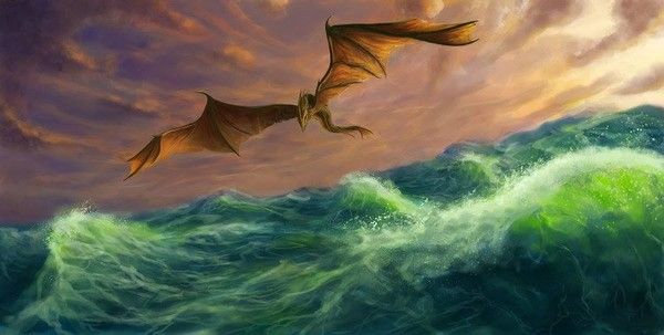 Dragon Marron Volant Au-dessus De L'eau