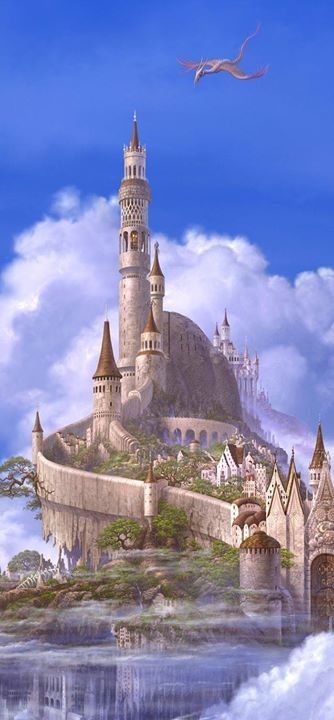 Château Avec Un Dragon Dans Le Ciel