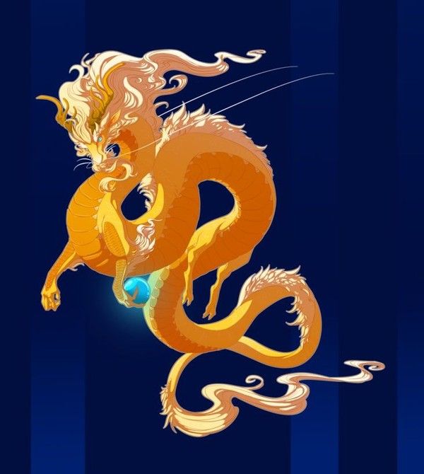 Dragon Oriental Manga Doré Avec Une Orbe Bleue