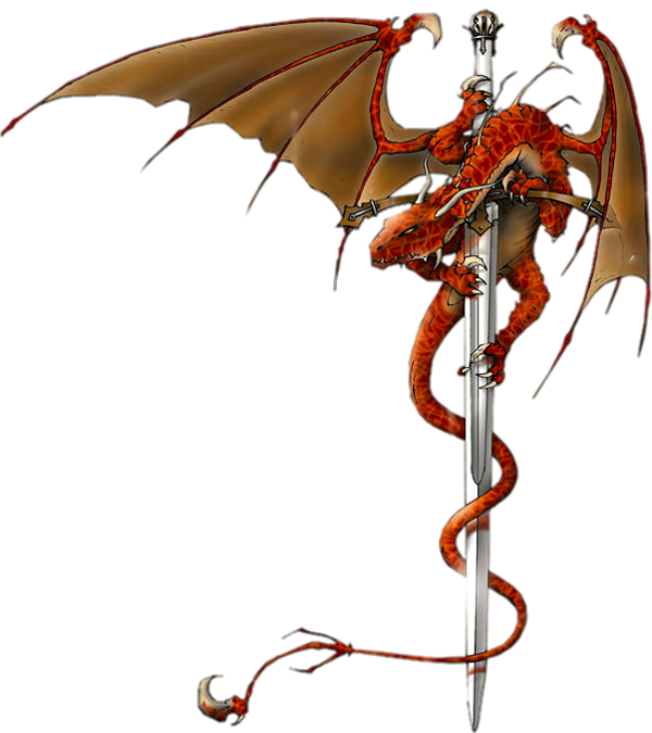 Dragon Orange Tacheté Rouge Sur 1 Epée