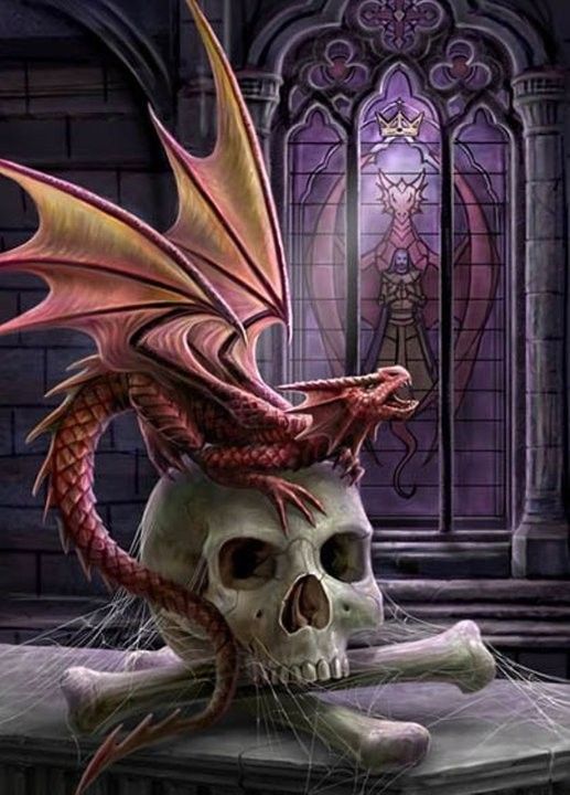 Dragon Crâne Rouge Décor Gothique