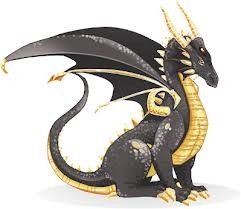 Dragon Noir Doré Assis