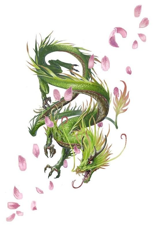 Dragon Oriental Vert Pétales De Fleurs