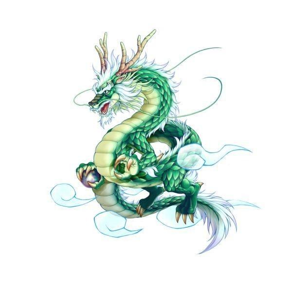 Dragon Oriental Vert Blanc Céleste 