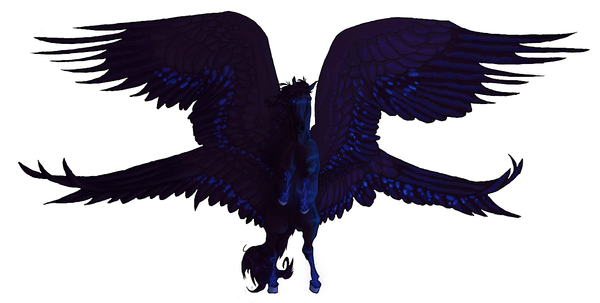 Cheval Ailé Bleu Nuit à 2 Paires D'ailes
