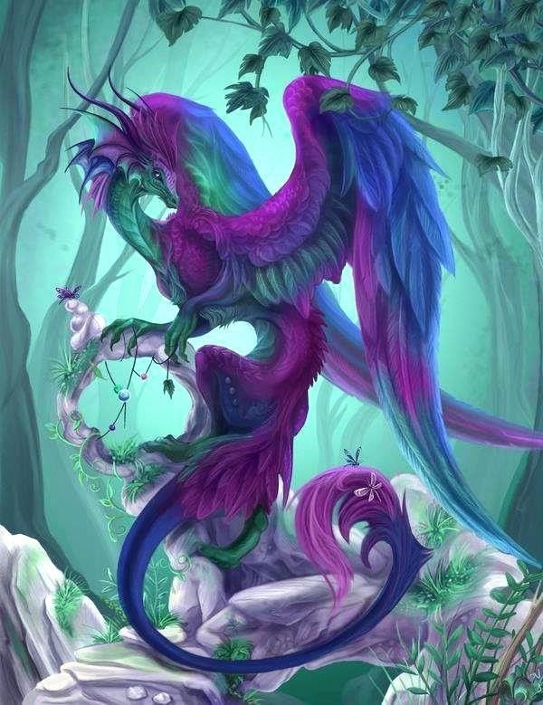 Dragon Violet Bleu Dans La Forêt