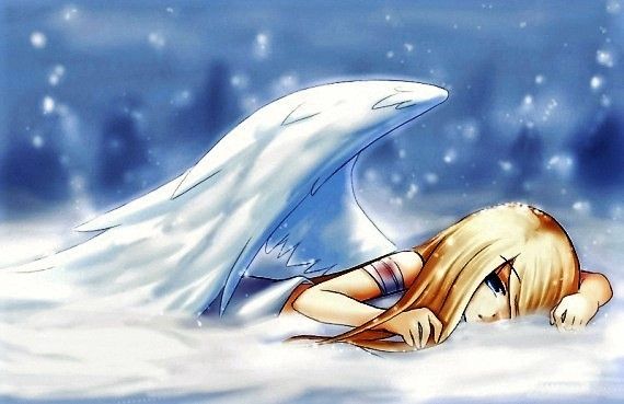Ange Manga Blessée & Couchée Dans La Neige