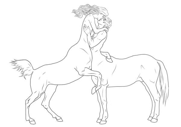 Couple De Centaures Baiser Dessiné