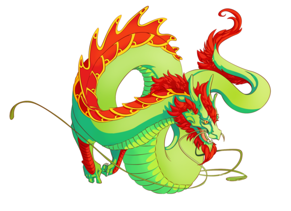 Dragon Oriental Vert Rouge Jaune