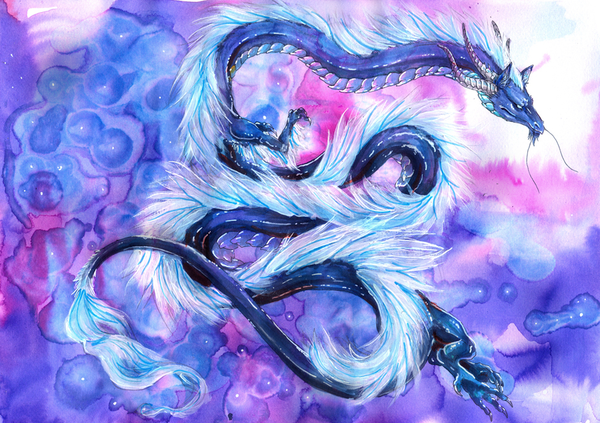 Dragon Oriental Bleu Marine Blanc
