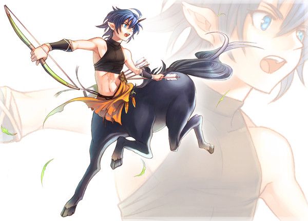 Centaure Manga Noir Cheveux Bleus Archer