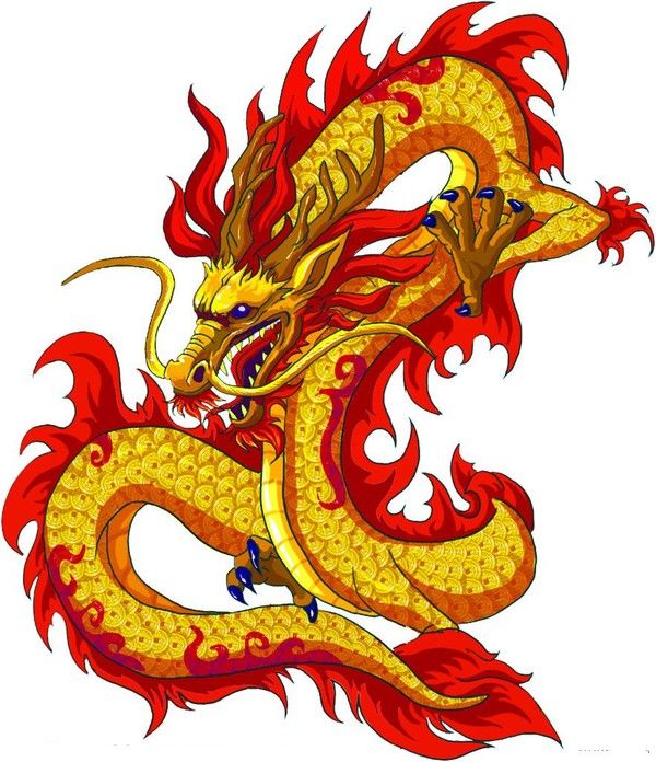 Dragon Oriental Doré Rouge