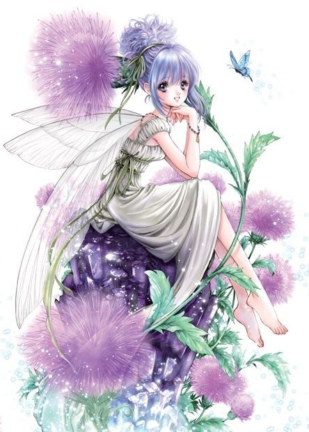 Fée Manga Fleurs De Pissenlits Violettes
