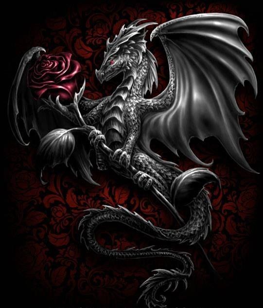 Dragon Argenté Tenant 1 Rose
