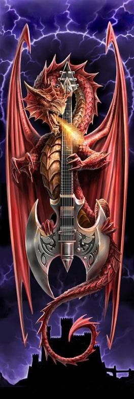 Dragon Rouge Sur Une Guitare Electrique