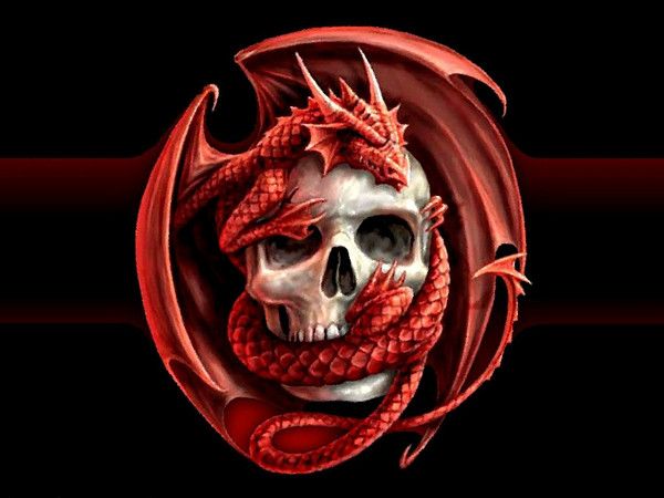 Dragon Crâne Rouge Sur Fond Noir