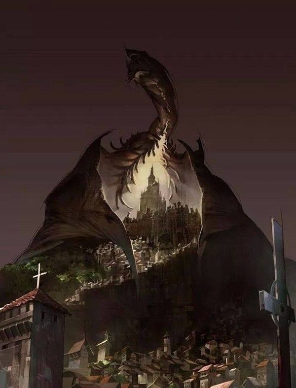Dragon Noir Géant Gardien D'une Ville