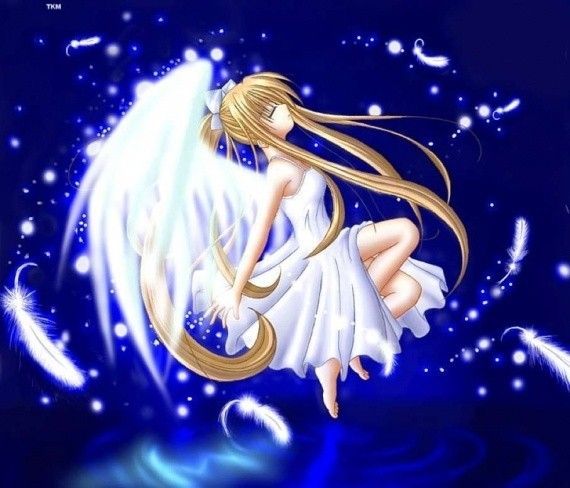Ange Manga Blonde Vêtue De Blanc Au-dessus De L'eau