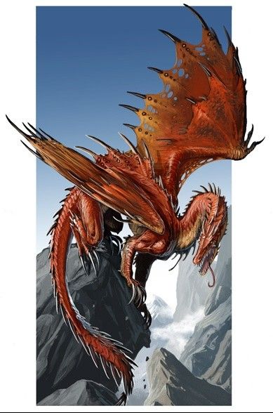 Dragon Rouge Perché Sur Pic Montagneux