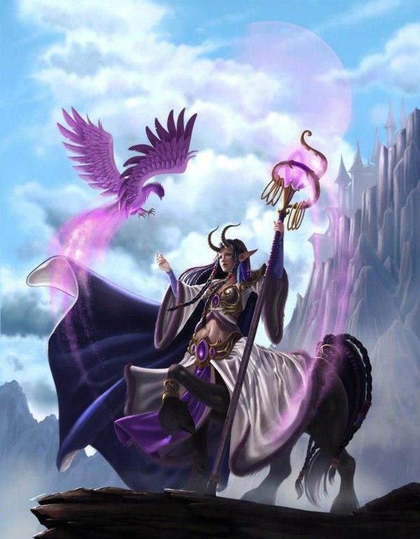 Centauresse Magicienne & Oiseau Magique Violet