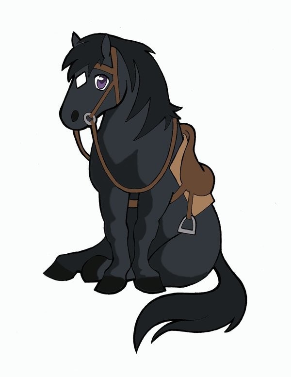 Cheval chibi Noir Assis