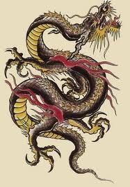 Dragon Oriental Noir Jaune Rouge