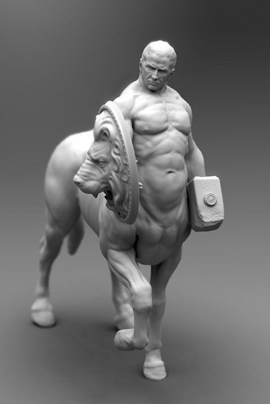 Centaure Statue Blanc Marteau Bouclier