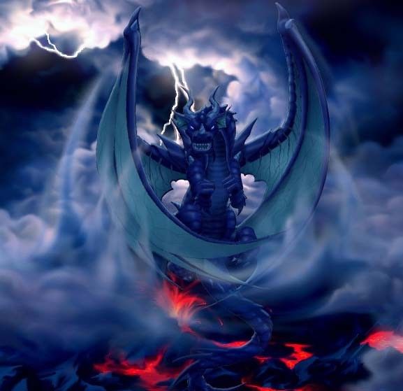 Dragon Bleu Brume Volcan Foudre
