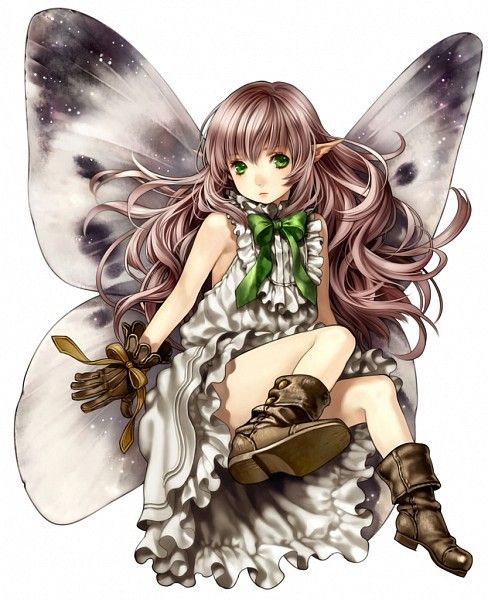 Fée Manga Papillon Aux Ailes Grises Roses