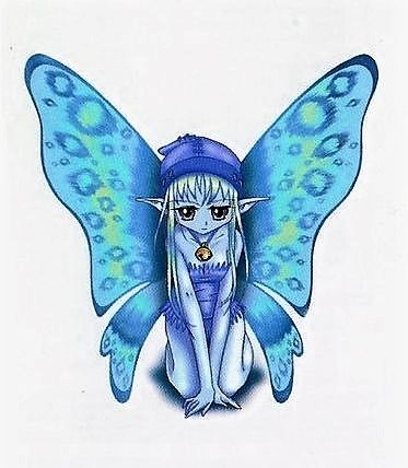 Fée Manga Papillon Bleue Agenouillée
