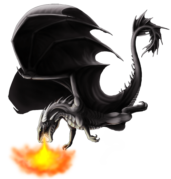Dragon Noir Lance Flammes Vers Le Bas