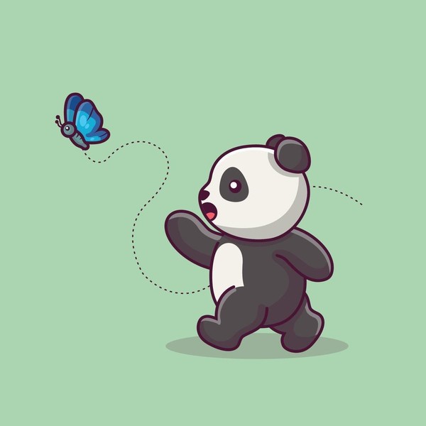 Panda Essayant d'attraper 1 Papillon