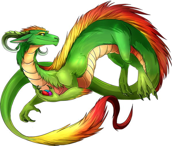 Dragon Oriental Vert Jaune Rouge
