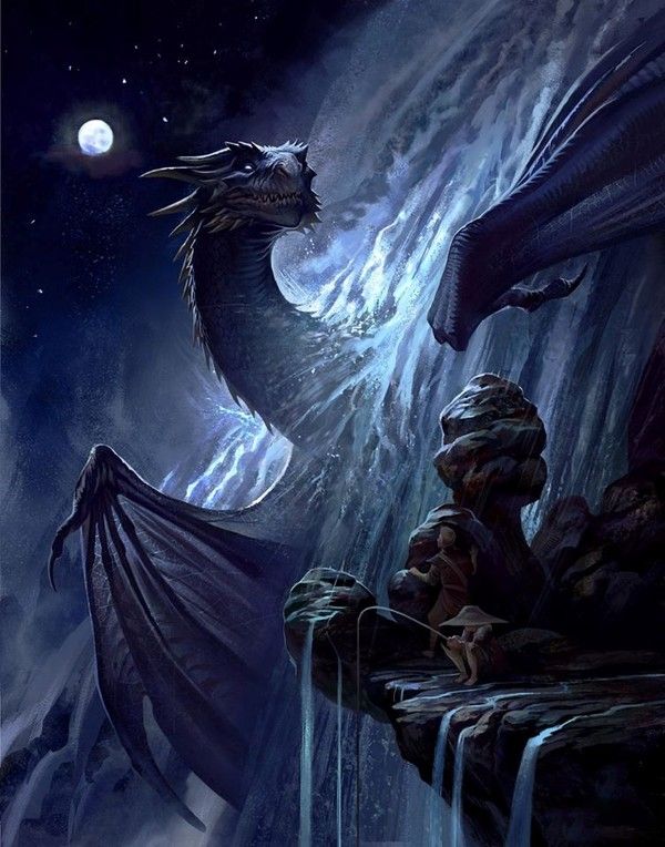 Dragon Noir Sortant Sous 1 Cascade