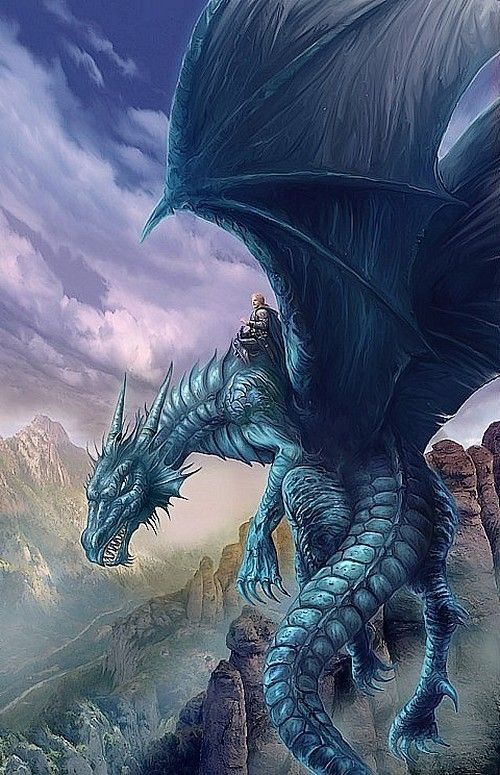 Dragon Bleu Chevauché Par Son Dragonnier