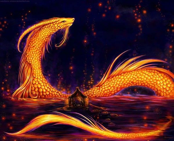 Dragon Oriental Doré Pluie De Lumière