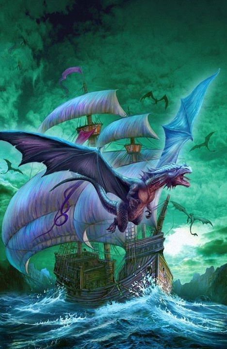 Dragons Volant Autour D'un Voilier