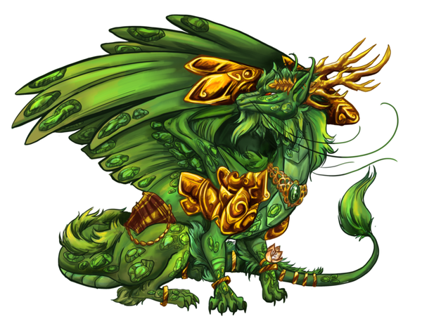 Dragon Oriental Vert Or Sur Fond Blanc