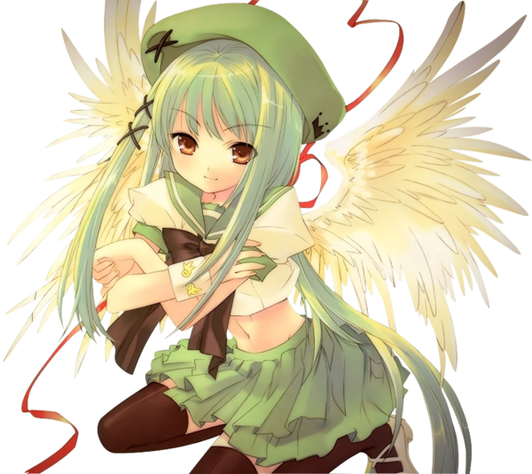 Ange Manga Ecolière Vêtue En Vert