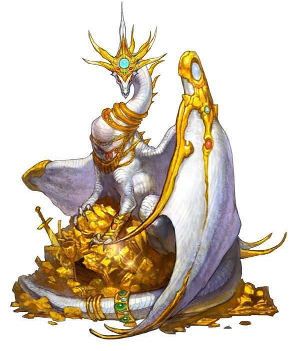 Dragon Blanc Doré Gardien De Trésor