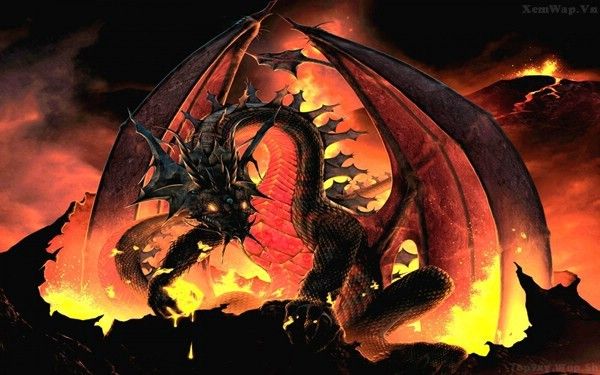Dragon Émergeant D'un Volcan 