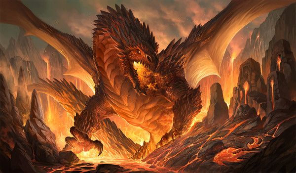 Dragon Des Volcans Sortant De La Lave