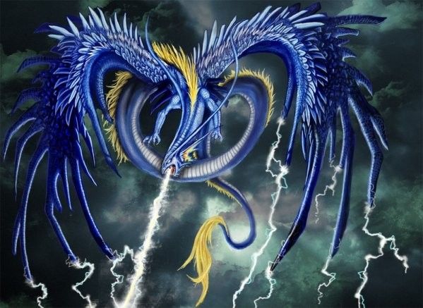 Dragon Bleu Déchargeant La Foudre