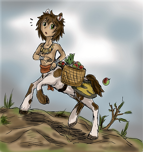 Centaure Enfant Portant 1 Panier De Fruits Et Légumes